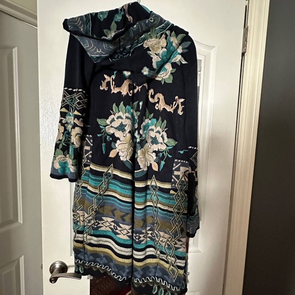 Johnny Was Floral Embroidered Hooded Cardigan sweater coat